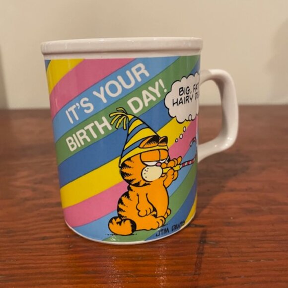 Vintage 1978 Enesco Garfield It’s Your Birthday "Big Fat Hairy Deal" Mug - Picture 3 of 9